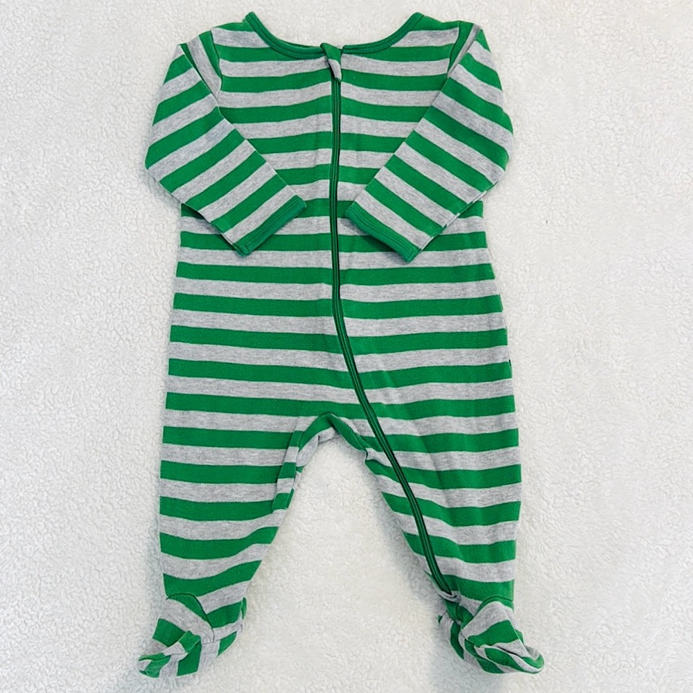 3/$15 🌸 Member’s Mark Sleep n Play Gray Green Stripe Footie Zip Up Pajamas